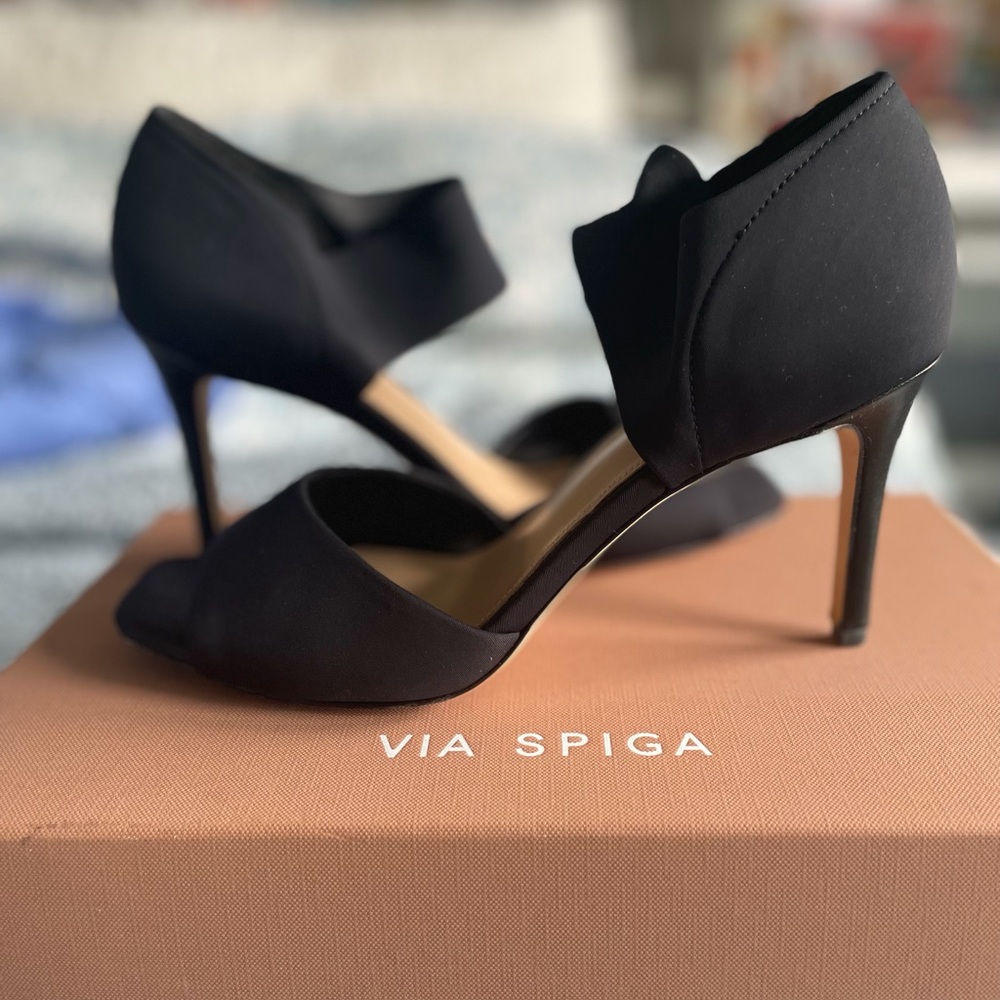 Via Spiga Black Open-Toe D'Orsay Heels fabric